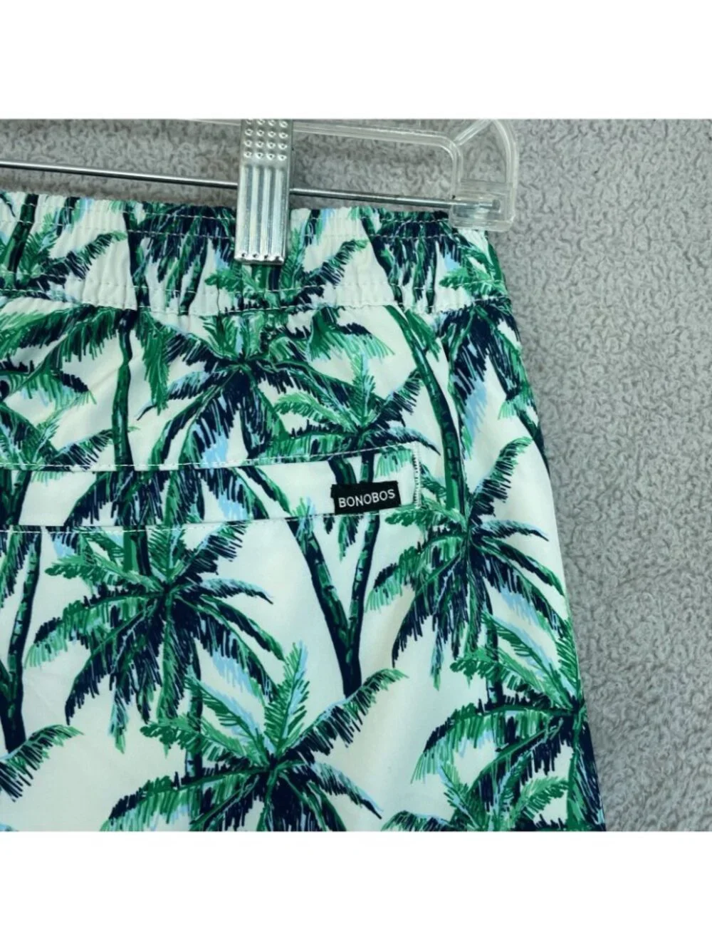 NWT Bonobos Men's M Green 7-Inch Inseam Swim Shorts Palm Tree Print Mesh Liner